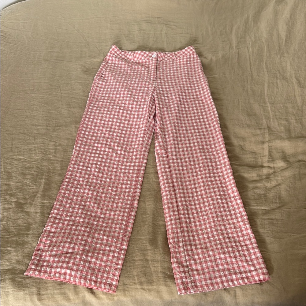 SHEIN Pink and White Checkered Pants